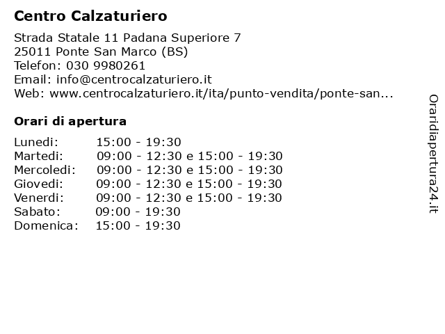 Orari di apertura Centro Calzaturiero Strada Statale 11